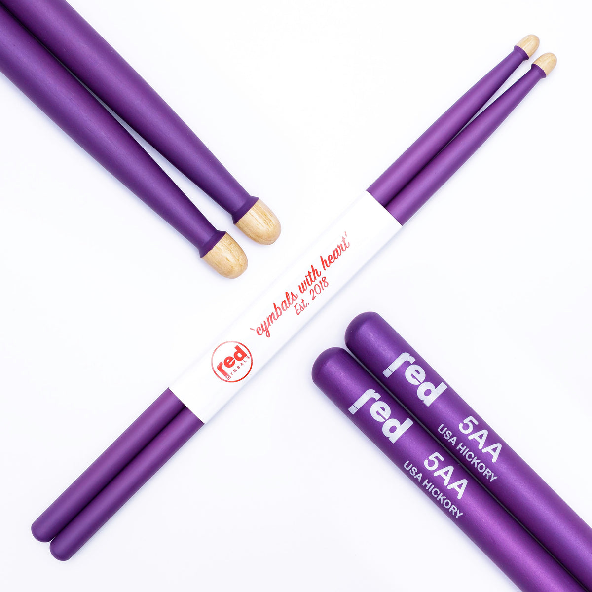 Red Cymbals Drum Sticks Red Drumsticks Colour Series multiple sizes Red Cymbals Colour Series Red & Purple Drumsticks