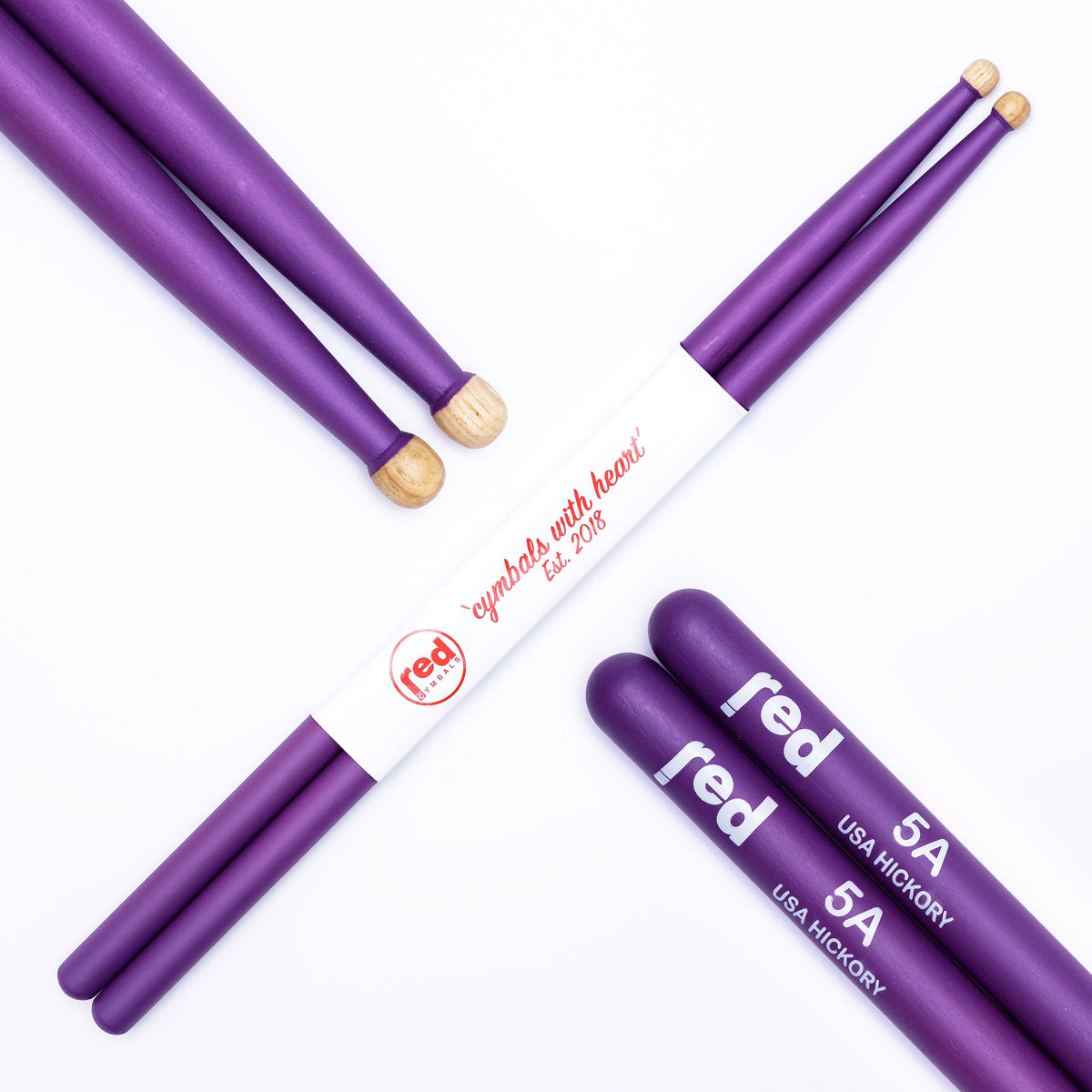Red Cymbals Drum Sticks Red Drumsticks Colour Series multiple sizes Red Cymbals Colour Series Red & Purple Drumsticks