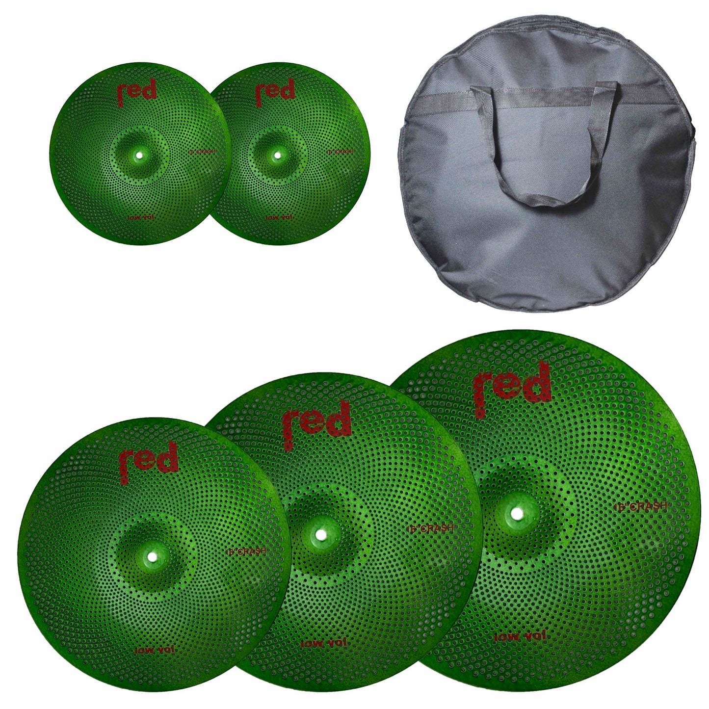 Green Low Volume 5 piece Cymbal Set with free 20" Bag