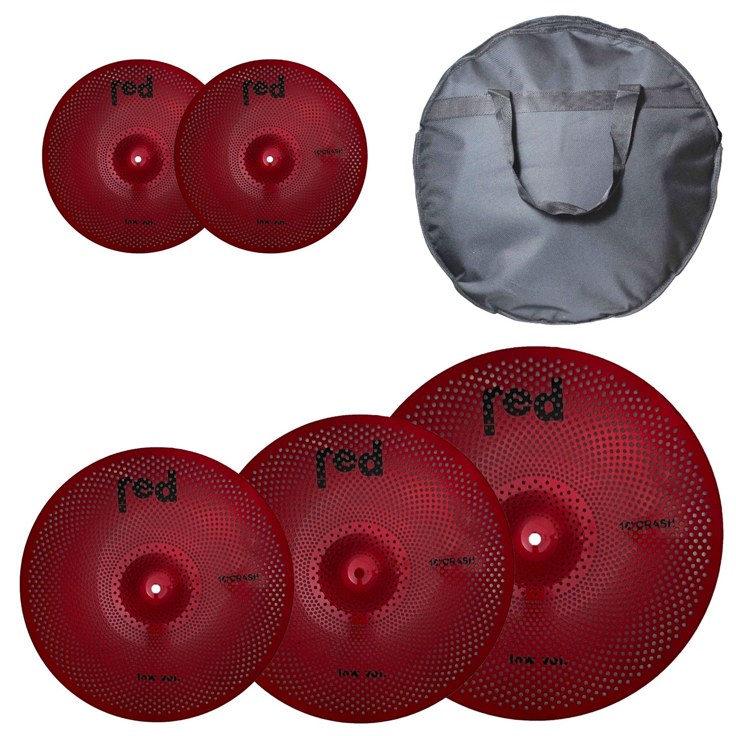 Red Low Volume 5 piece Cymbal Set with free 20" Bag