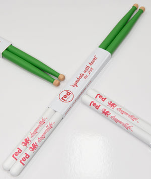 Red Drumsticks Welsh Dragon 5A Ball Tip Green and White - Red Dragon