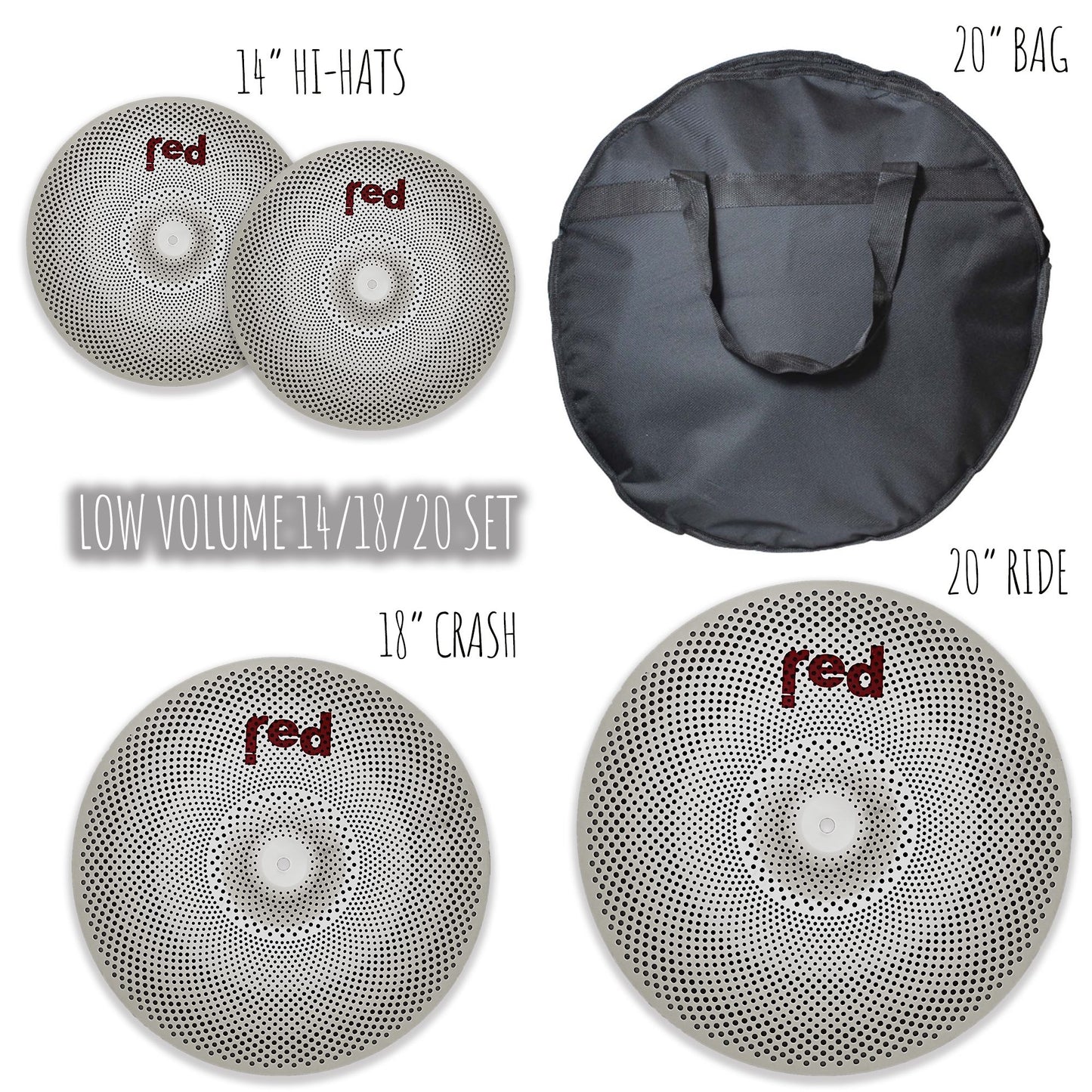 Low Volume 4 piece Cymbal Set with free 20" Bag