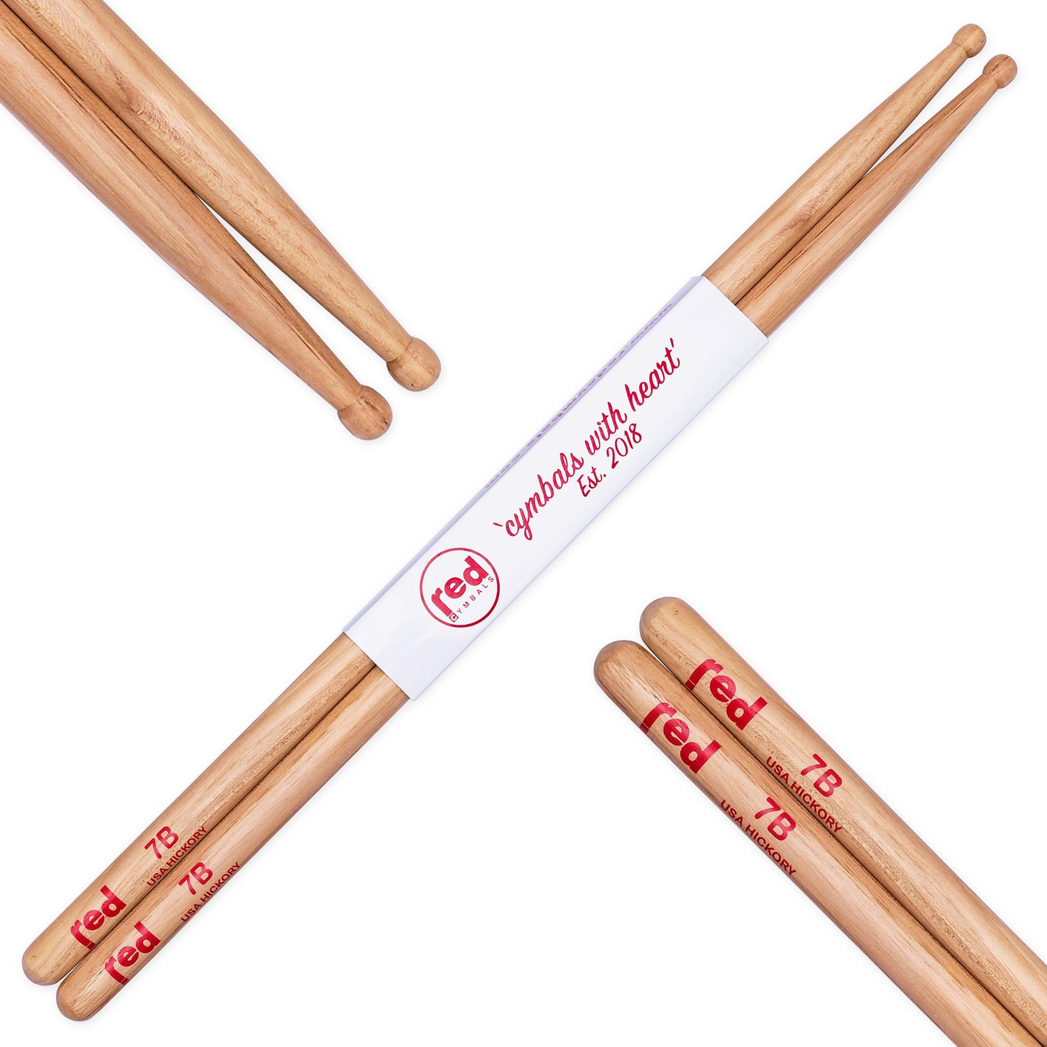 Red Cymbals Red Drumsticks Natural Series USA Hickory