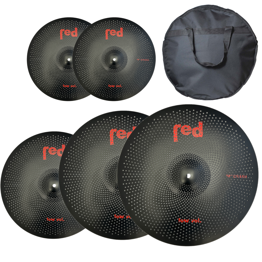 Red Cymbals Black Low Volume 5 piece Cymbal Set with free 20" Bag Red